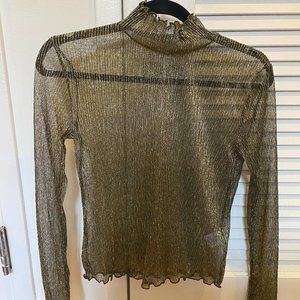 Joie Elmeria Sheer Metallic Turtleneck Top XS - Gold